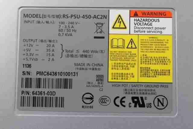 Dell Compellent Xyratex RS-PSU-450-AC2N 440W Power Supply 64361-03D P61TG